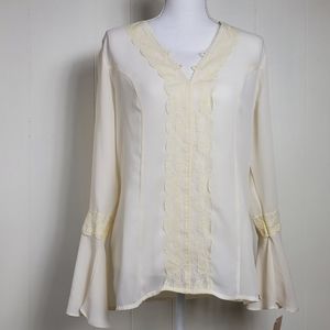 lace embellished bellsleeve boho shirt size 10 New With Tags